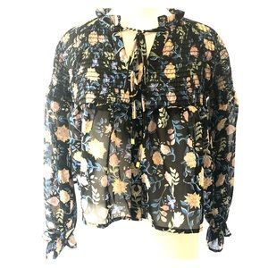 TOP/BLOUSE TRUE DESTINY CROP  SHIRT SIZE M FLORAL BLACK NWT